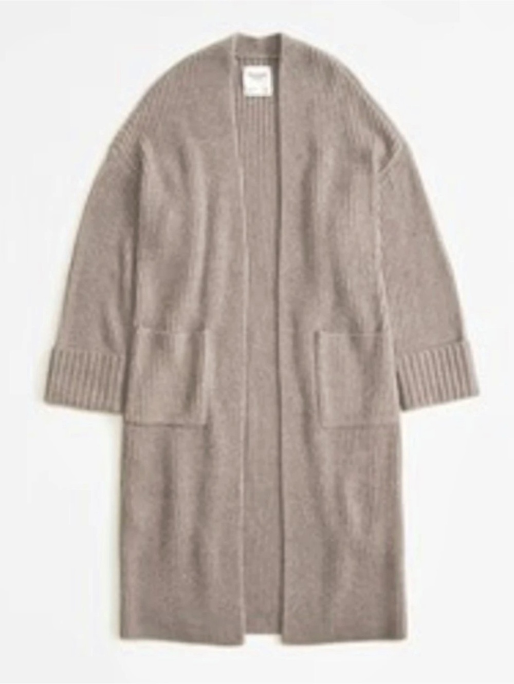 Abercrombie Ribbed Open Front Cardigan in Brown Medium heavy wool blend